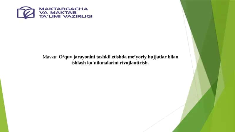 O‘quv jarayonini tashkil etishda me’yoriy hujjatlar bilan ishlash ko`nikmalarini rivojlantirish.