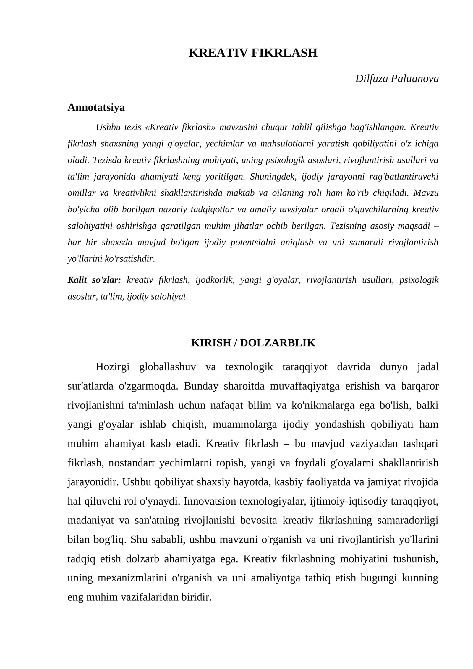 KREATIV FIKRLASH