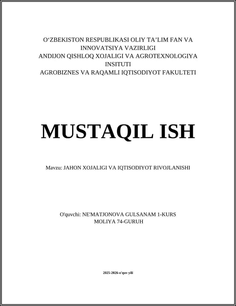 JAHON XOJALIGI VA IQTISODIYOT RIVOJLANISHI