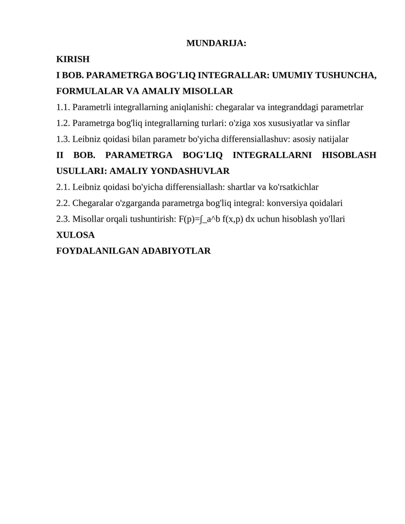 Parametrga bog'liq integrallar