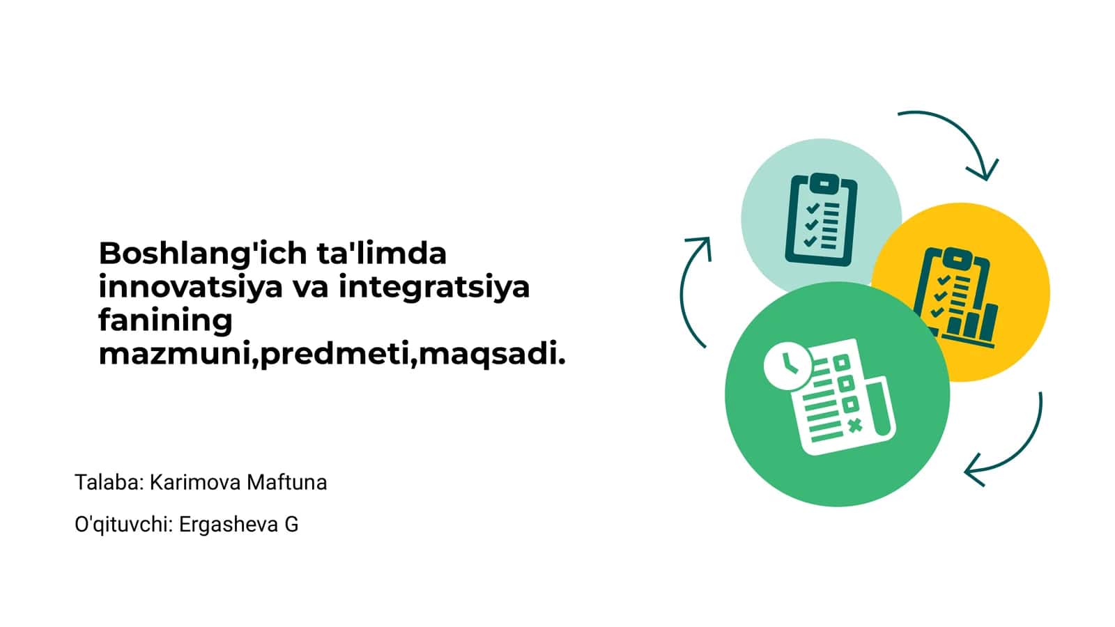 Boshlang'ich ta'limda innovatsiya va integratsiya fanining mazmuni, predmeti, maqsadi