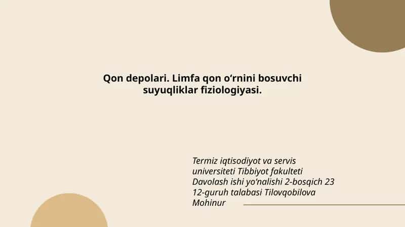 Qon depolari. Limfa qon oʻrnini bosuvchi suyuqliklar fiziologiyasi