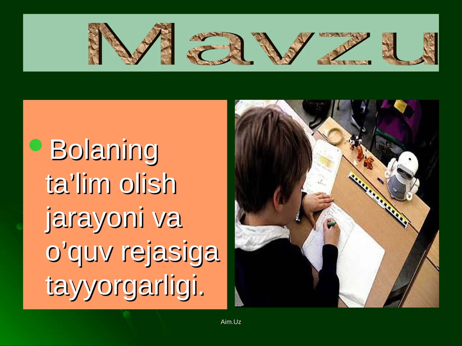 Bolaning ta’lim olish jarayoni va o’quv rejasiga tayyorgarligi