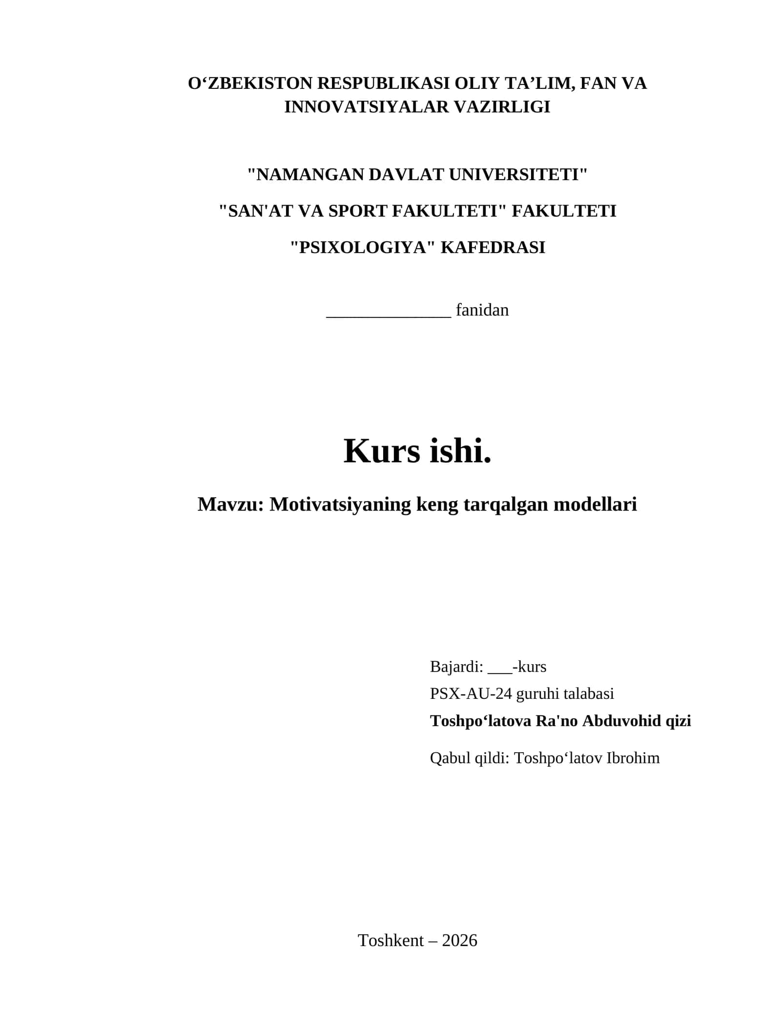 Motivatsiyaning keng tarqalgan modellari