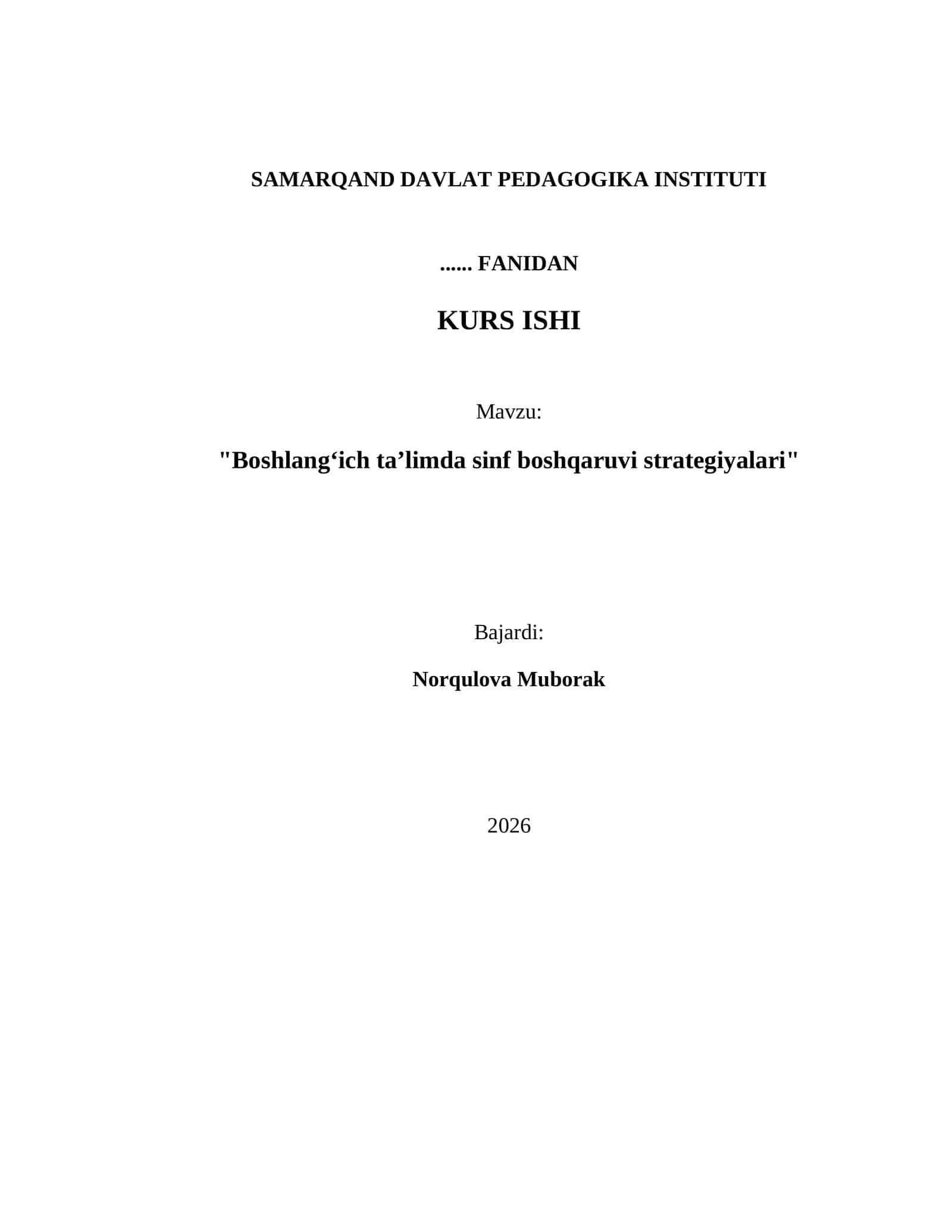 Boshlangʻich taʼlimda sinf boshqaruvi strategiyalari