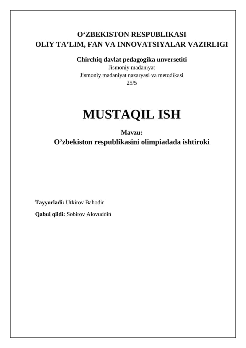 O’zbekiston respublikasini olimpiadada ishtiroki