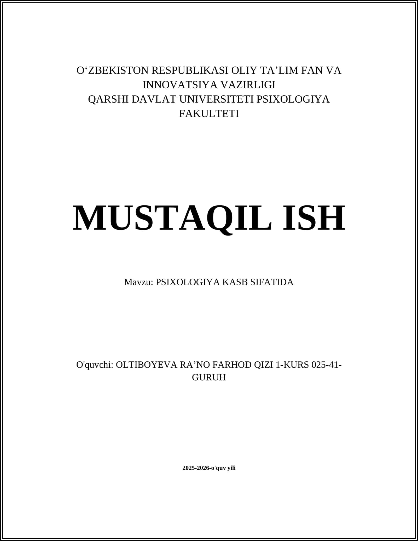 PSIXOLOGIYA KASB SIFATIDA