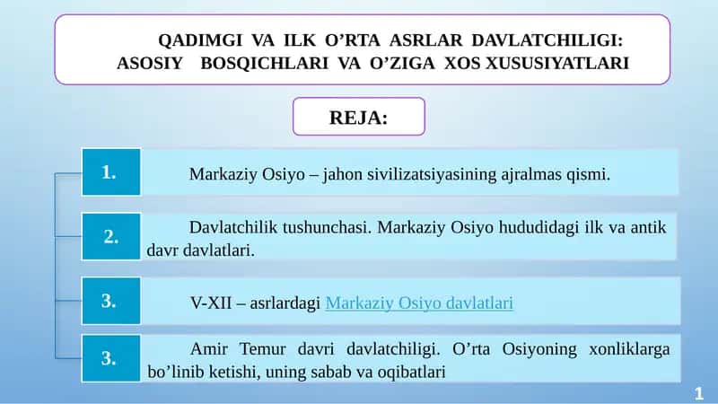 QADIMGI VA ILK O’RTA ASRLAR DAVLATCHILIGI: ASOSIY BOSQICHLARI VA O’ZIGA XOS XUSUSIYATLARI