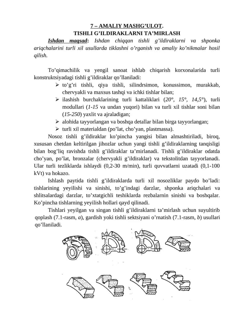 TISHLI G’ILDIRAKLARNI TA’MIRLASH
