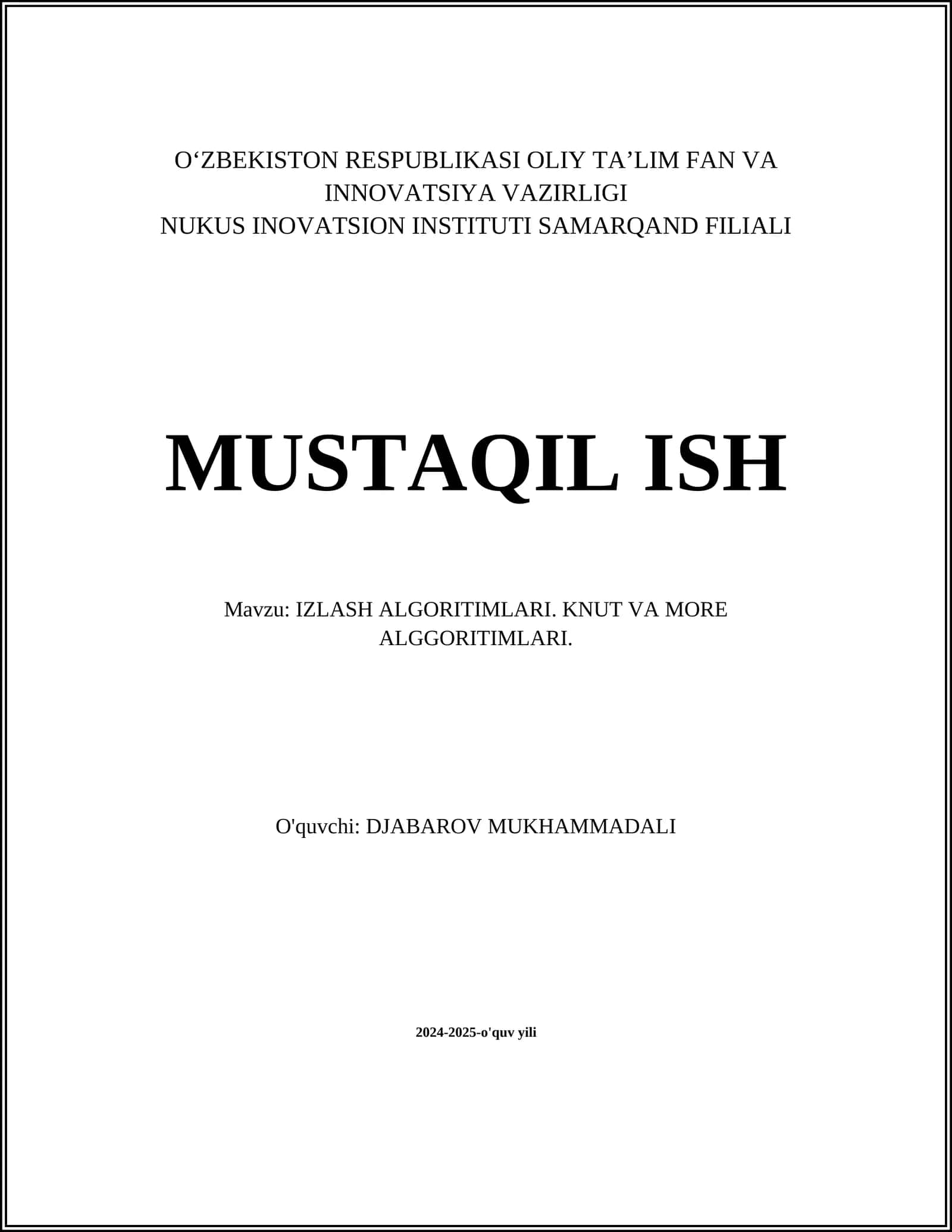 IZLASH ALGORITIMLARI. KNUT VA MORE ALGORITIMLARI