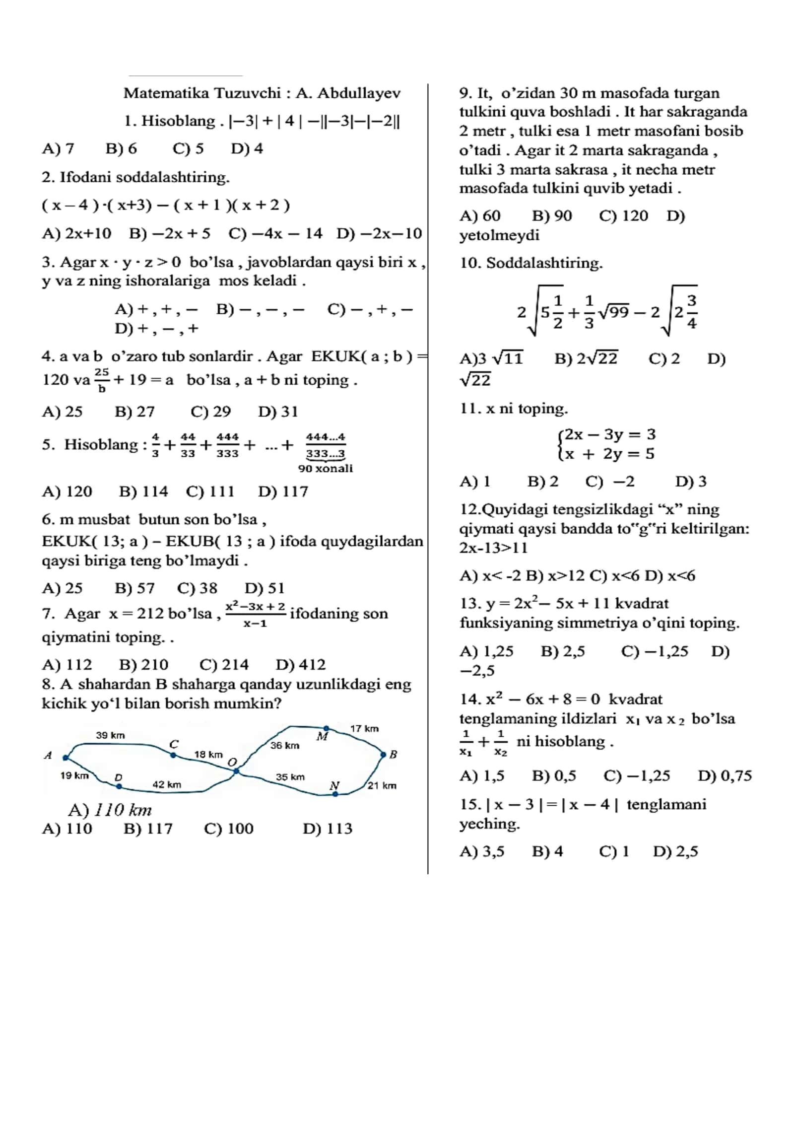 tibbiyot uchun 5 blok test