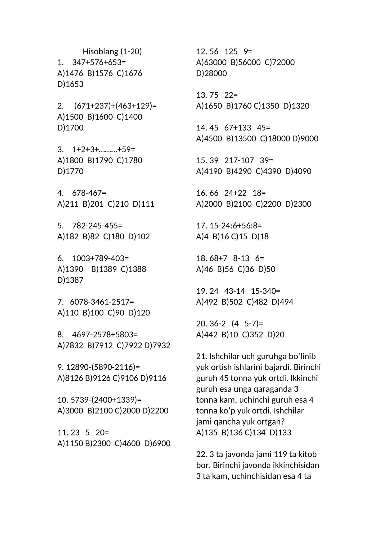 Hisoblang (1-20)