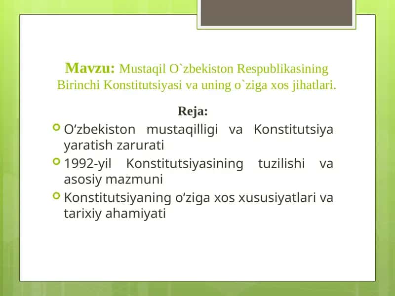 O‘zbekiston Respublikasi Davlat Konstitutsiyasi