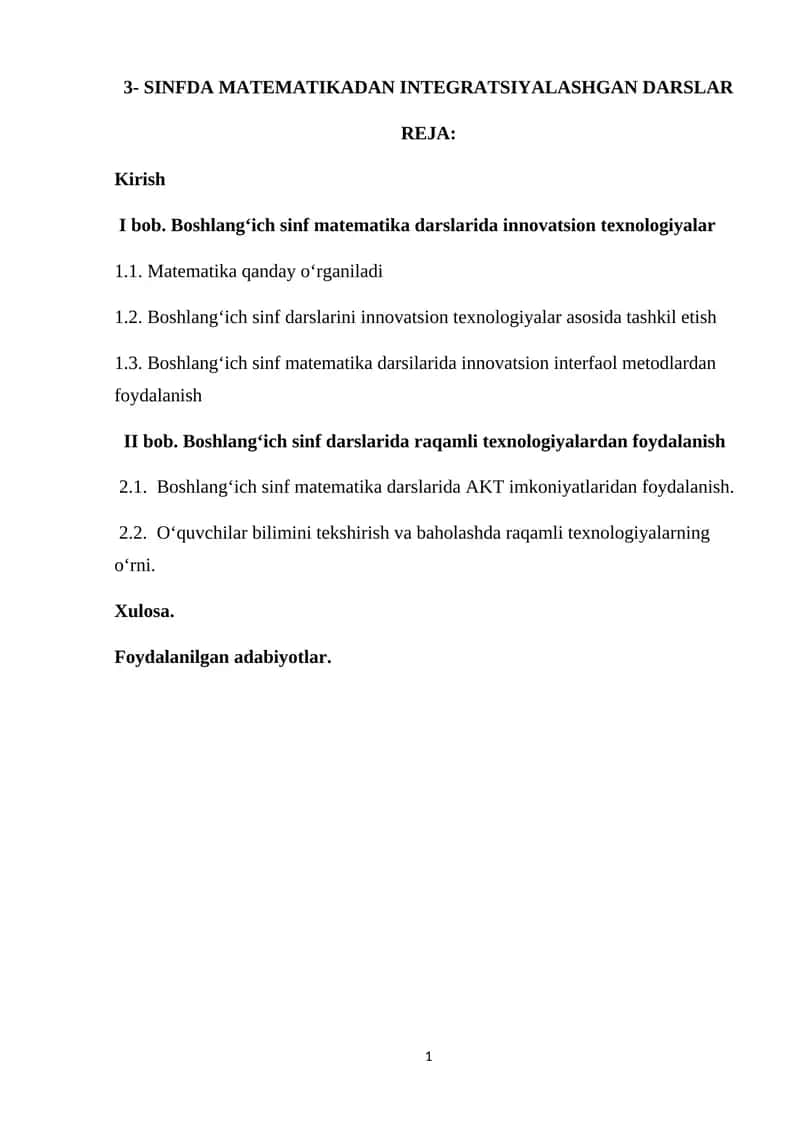 3- SINFDA MATEMATIKADAN INTEGRATSIYALASHGAN DARSLA
