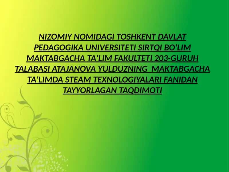 Maktabgacha ta'limda STEAM texnologiyalari
