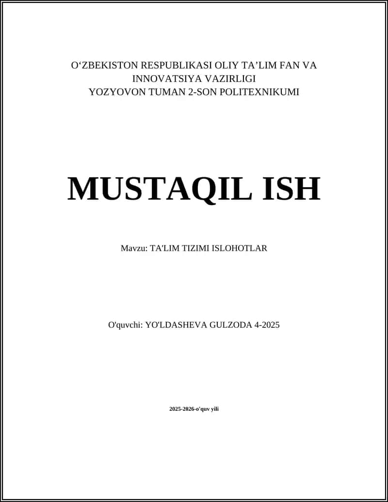 TA'LIM TIZIMI ISLOHOTLAR