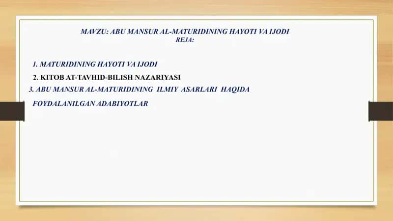 ABU MANSUR AL-MATURIDINING HAYOTI VA IJODI