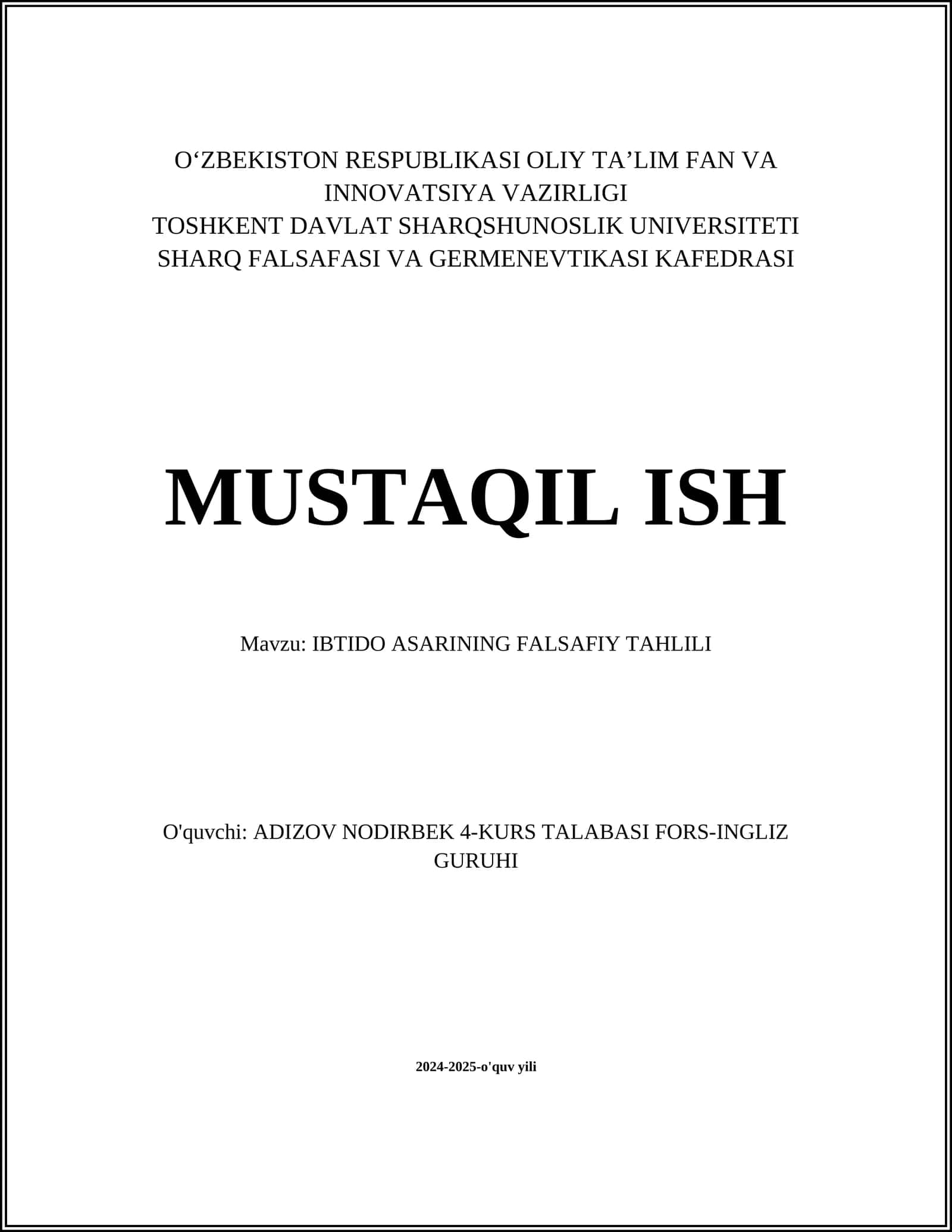 IBTIDO ASARINING FALSAFIY TAHLILI