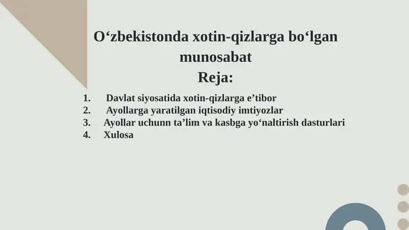 O'zbekistonda xotin - qizlarga bo'lgan munosabat