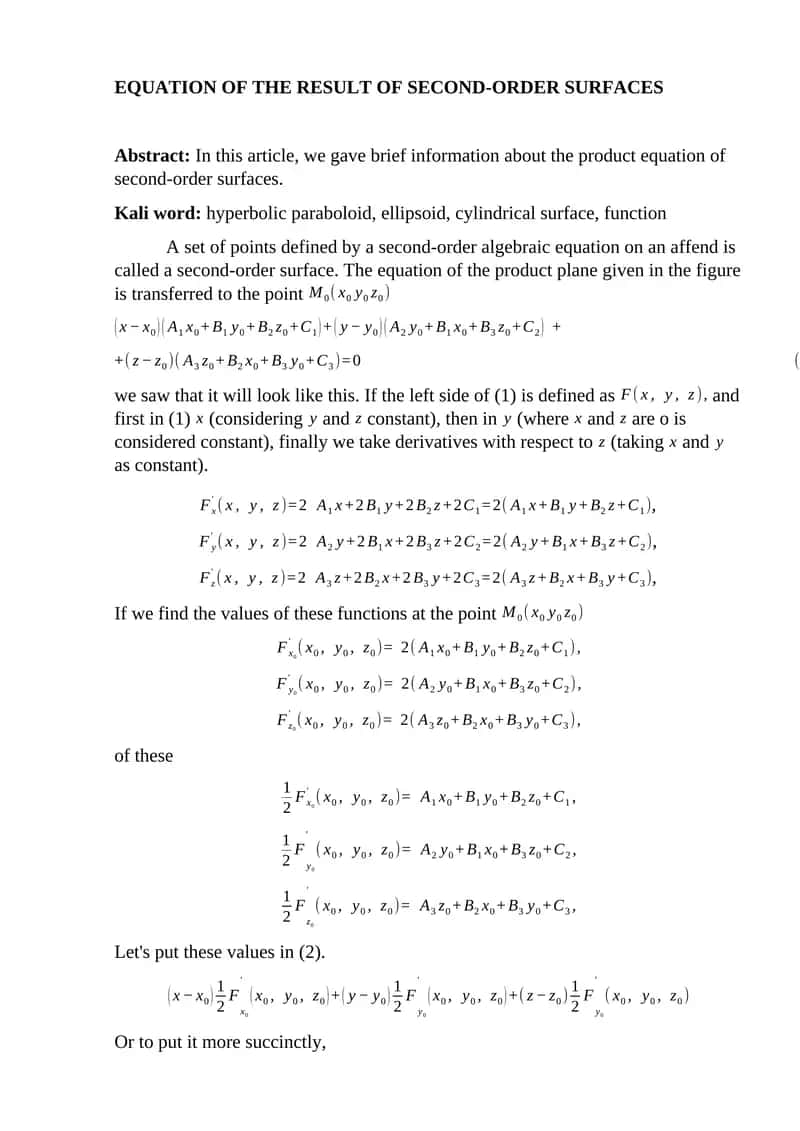 EQUATION OF THE RESULT OF SECOND-ORDER SURFACES