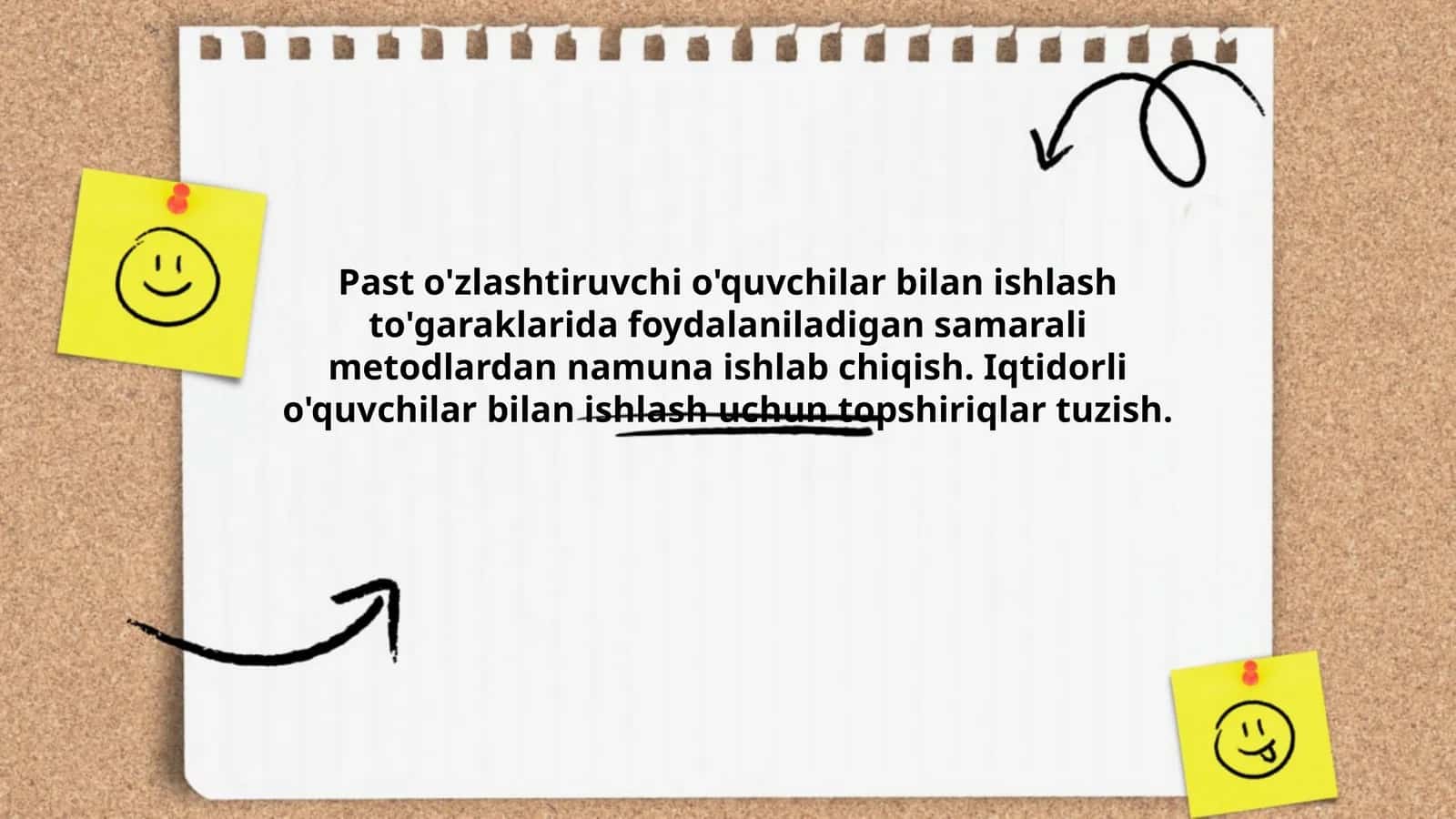 Past o'zlashtiruvchi o'quvchilar bilan ishlash to'garaklarida foydalaniladigan samarali metodlardan namuna ishlab chiqish. Iqtidorli o'quvchilar bilan ishlash uchun topshiriqlar tuzish