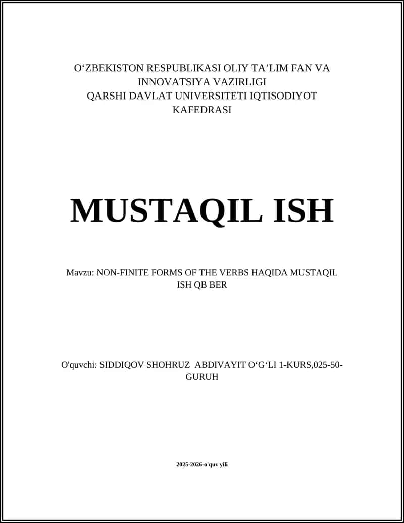 NON-FINITE FORMS OF THE VERBS HAQIDA MUSTAQIL ISH QB BER