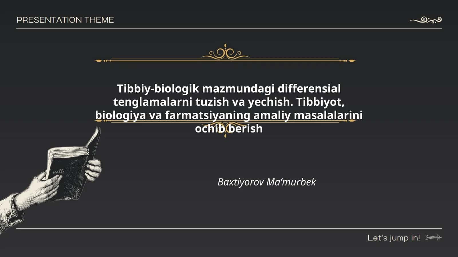Tibbiy-biologik mazmundagi differensial tenglamalarni tuzish va yechish