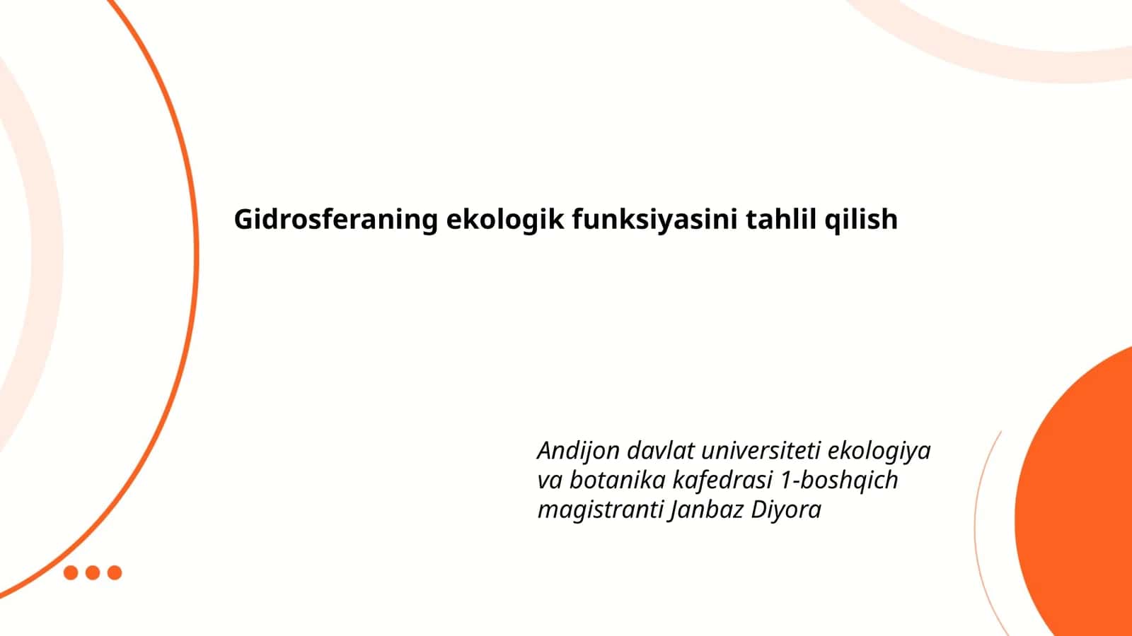 Gidrosferaning ekologik funksiyasini tahlil qilish