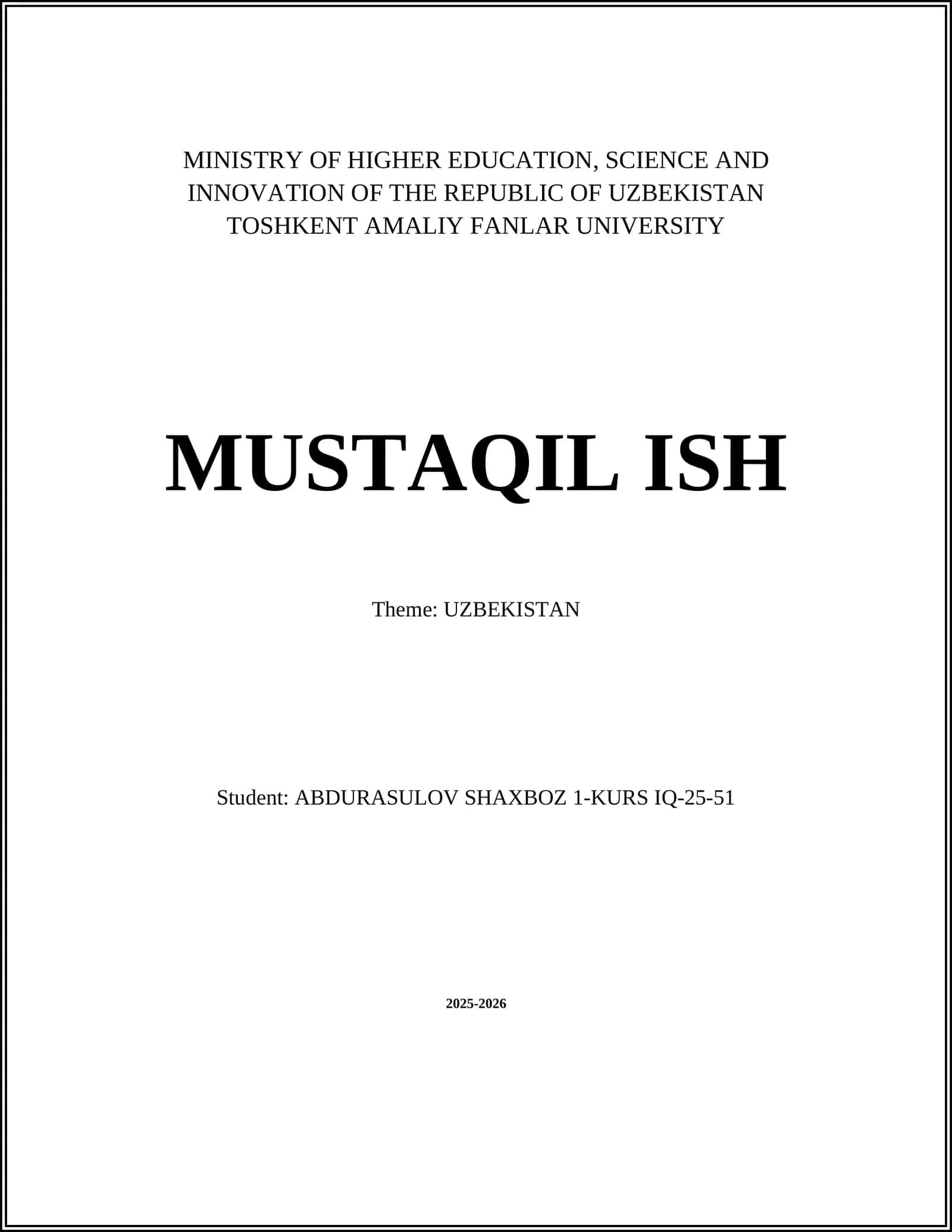 TOSHKENT AMALIY FANLAR UNIVERSITY