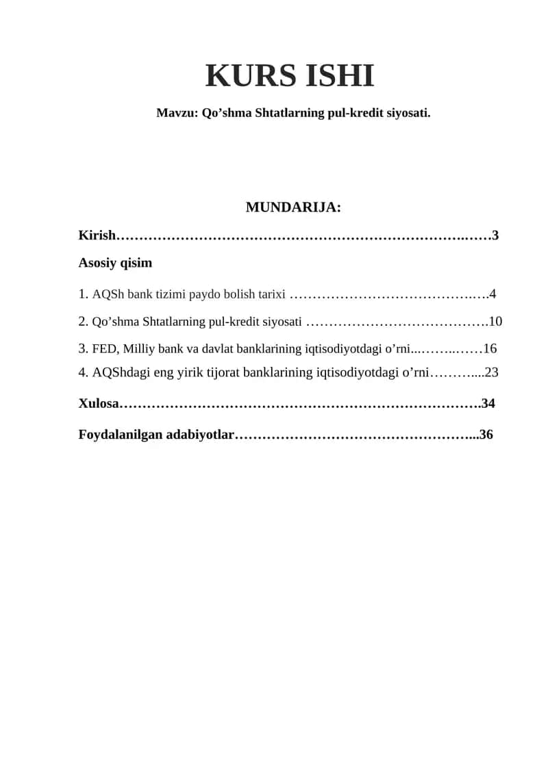 Qo’shma Shtatlarning pul-kredit siyosati