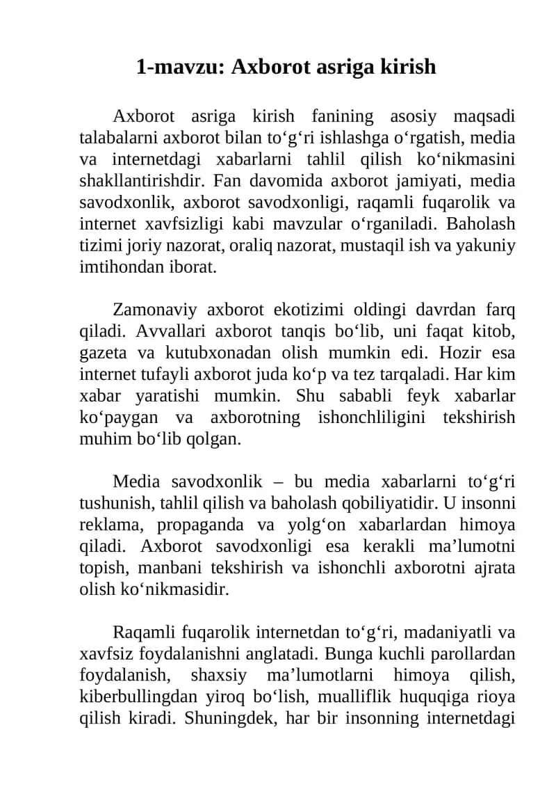 Axborot asriga kirish