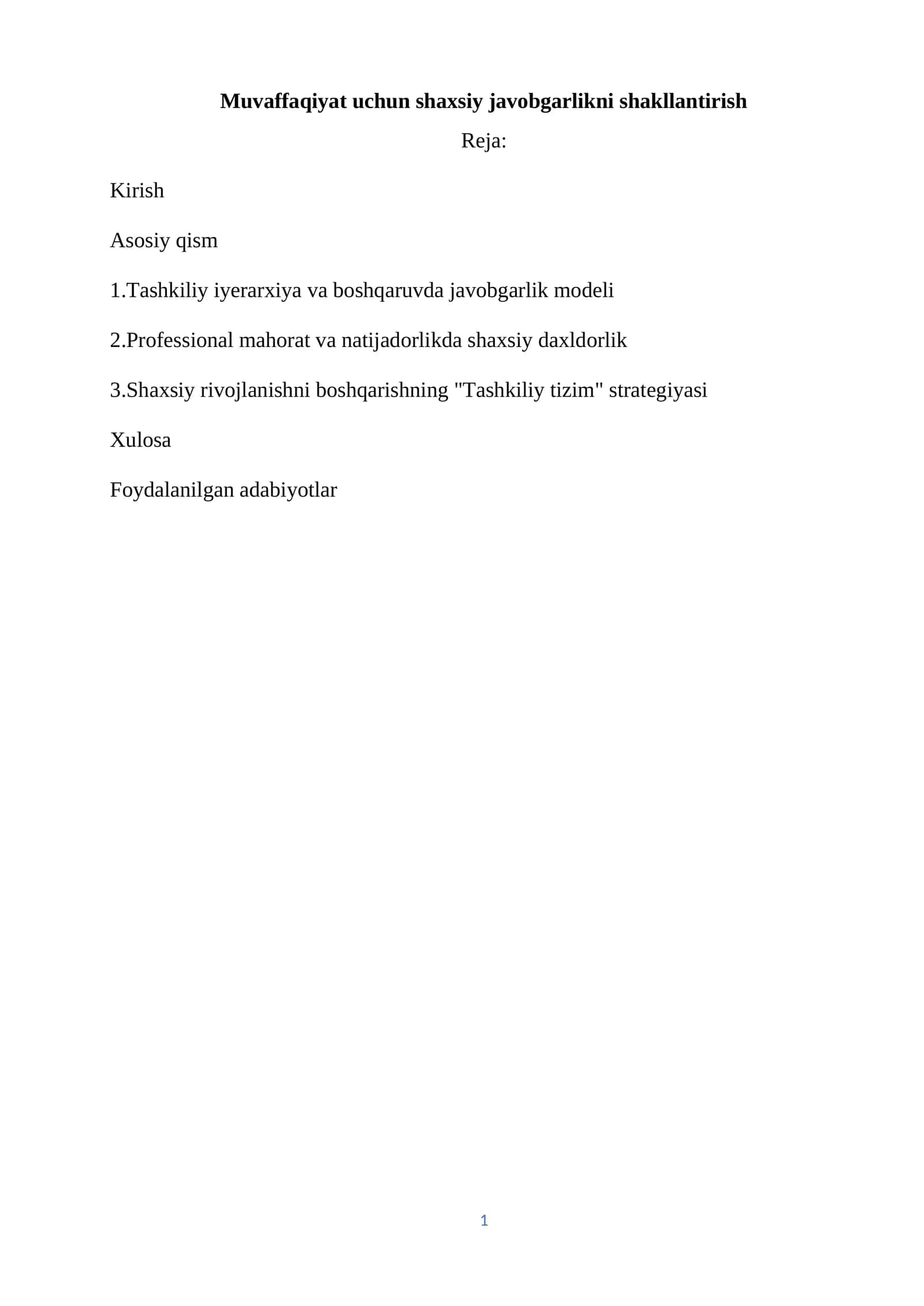 Shaxsiy javobgarlikni shakllantirish
