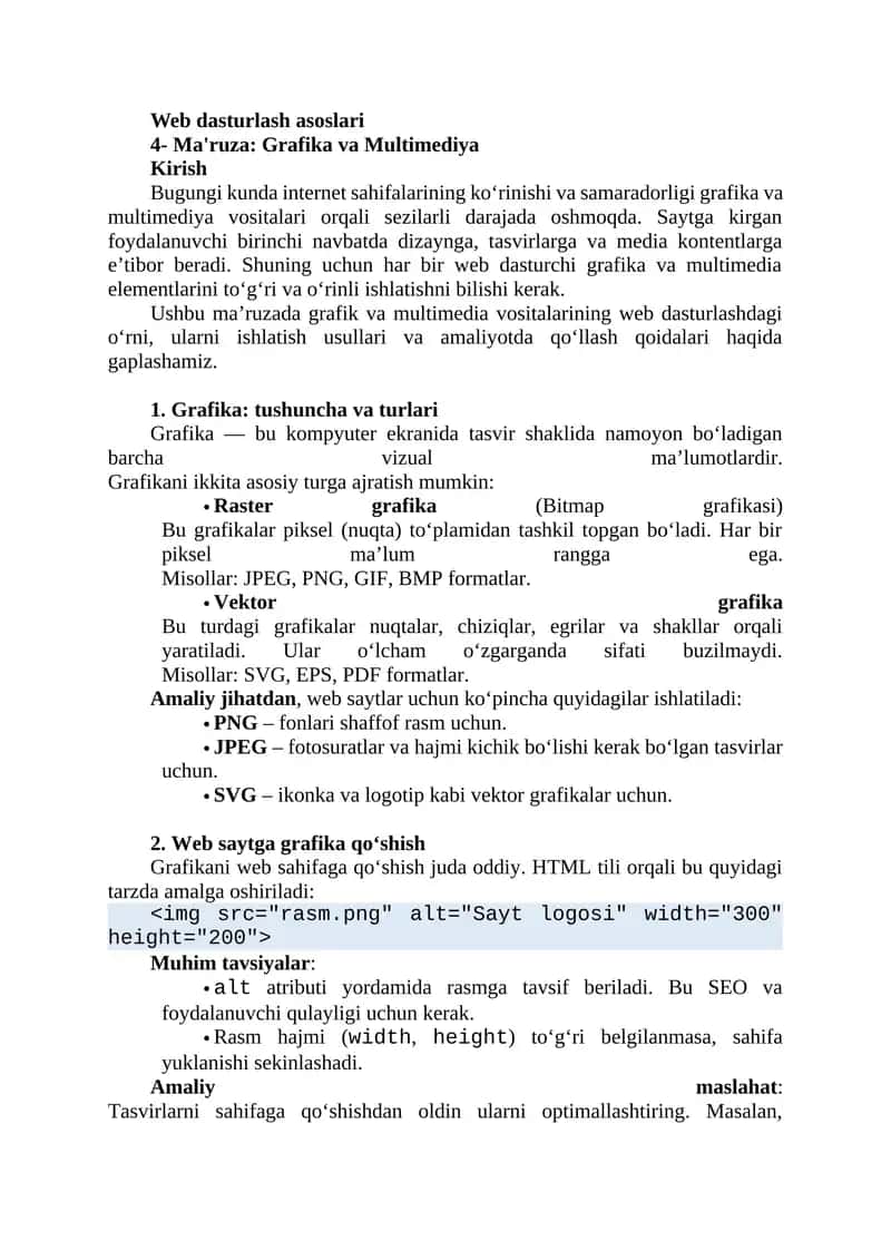 Grafika va Multimediya