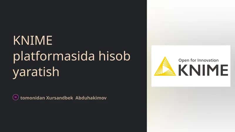 KNIME platformasida hisob yaratish