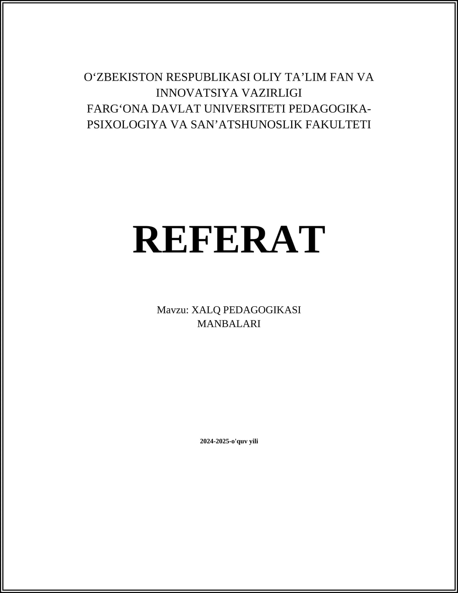 XALQ PEDAGOGIKASI MANBALARI