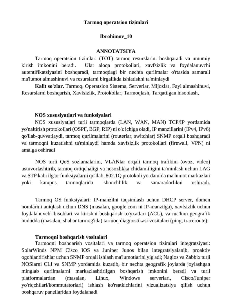 Tarmoq operatsion tizimlari (TOT)