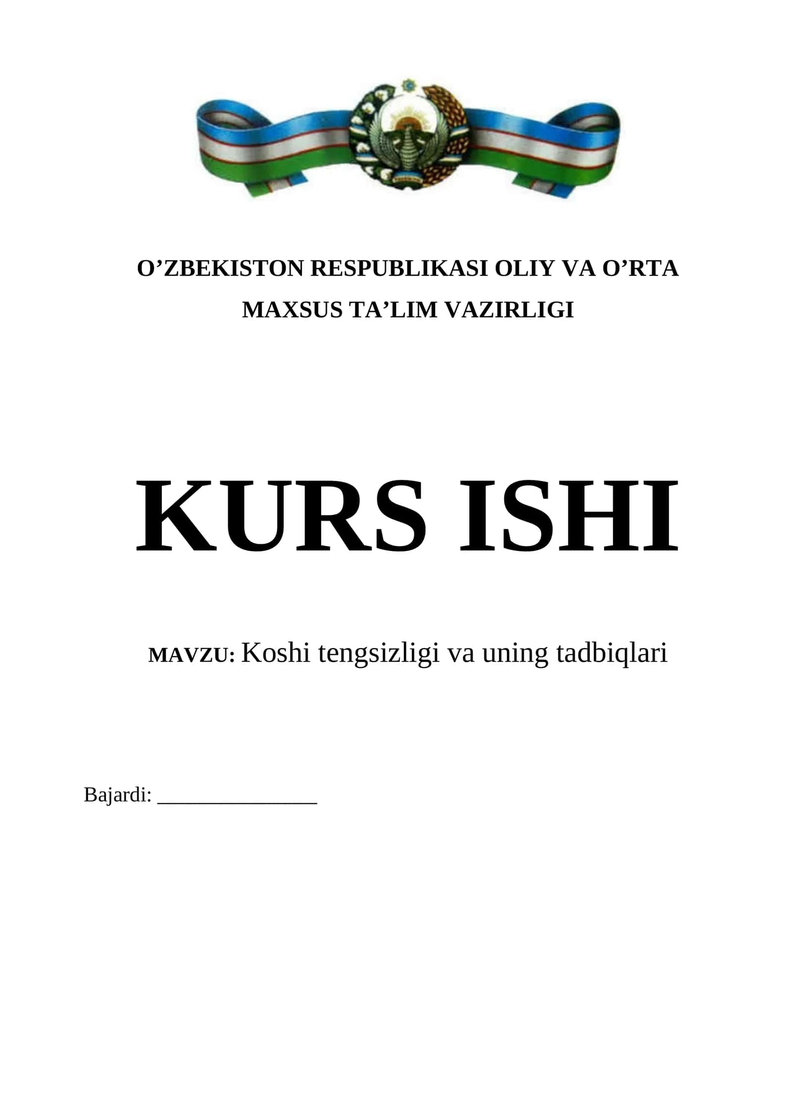 Koshi tengsizligi va uning tadbiqlari