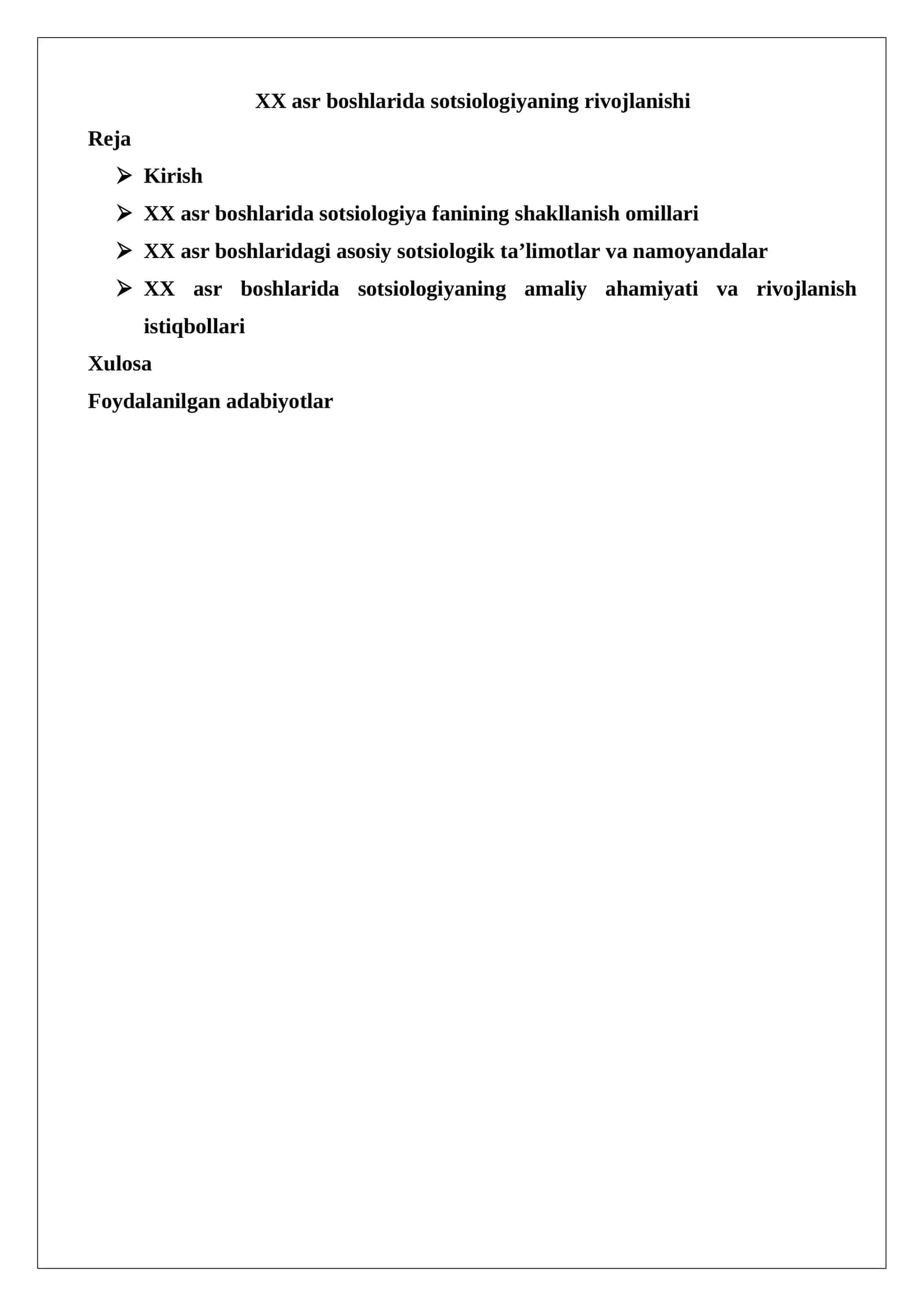 XX asr boshlarida sotsiologiyaning rivojlanishi