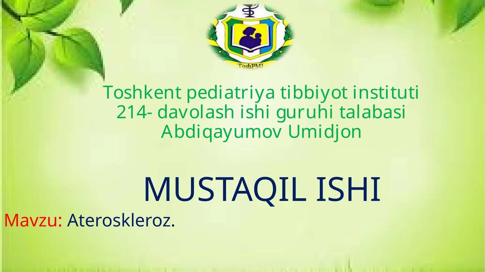 Abdiqayumov Umidjon - Ateroskleroz