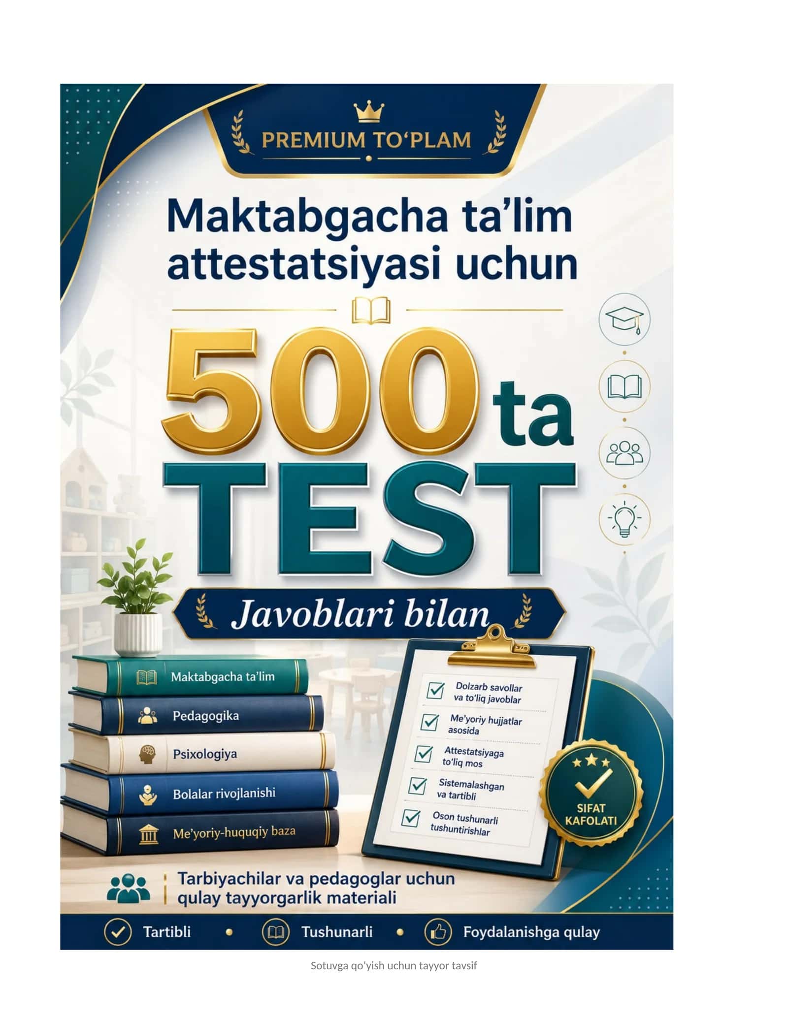 Maktabgacha ta’lim attestatsiyasi uchun 500 ta test javoblari bilan
