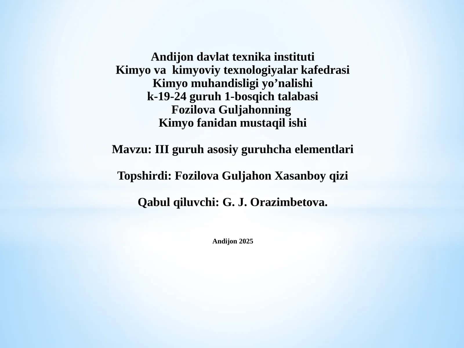 III guruh asosiy guruhcha elementlari