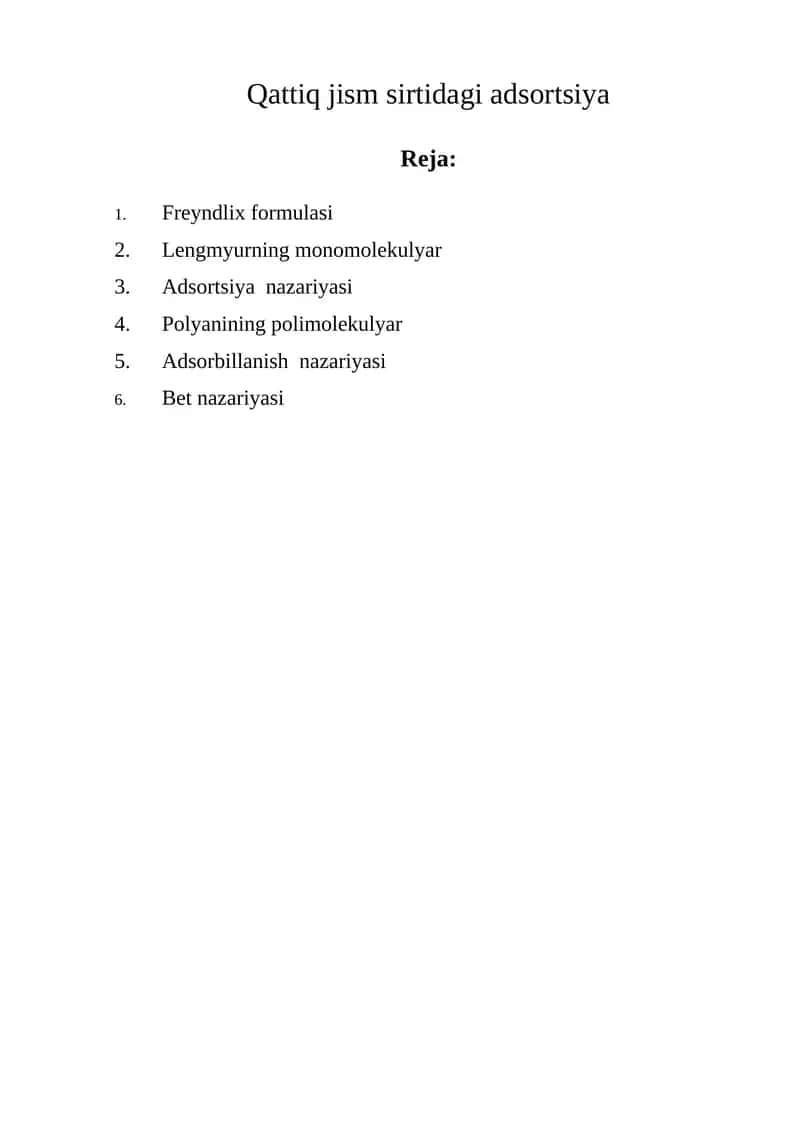 Qattiq jism sirtidagi adsortsiya