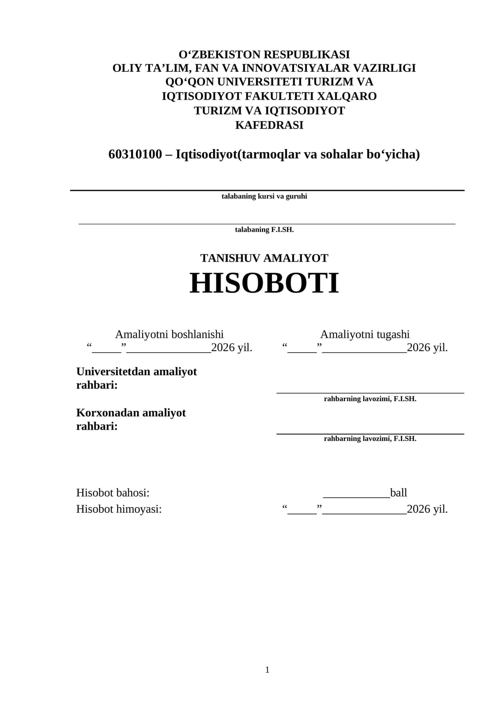 TANISHUV AMALIYOT HISOBOTI