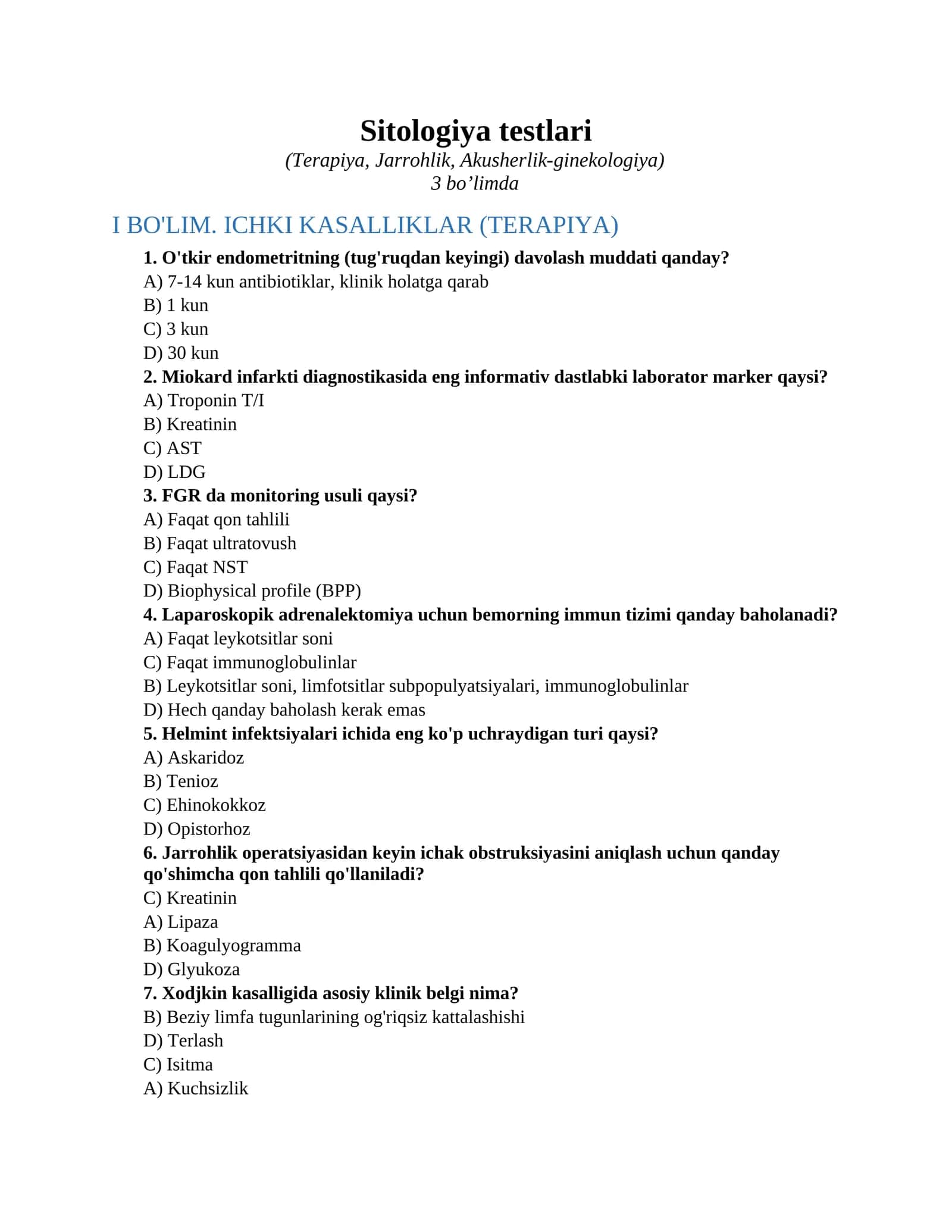 Sitologiya testlari
