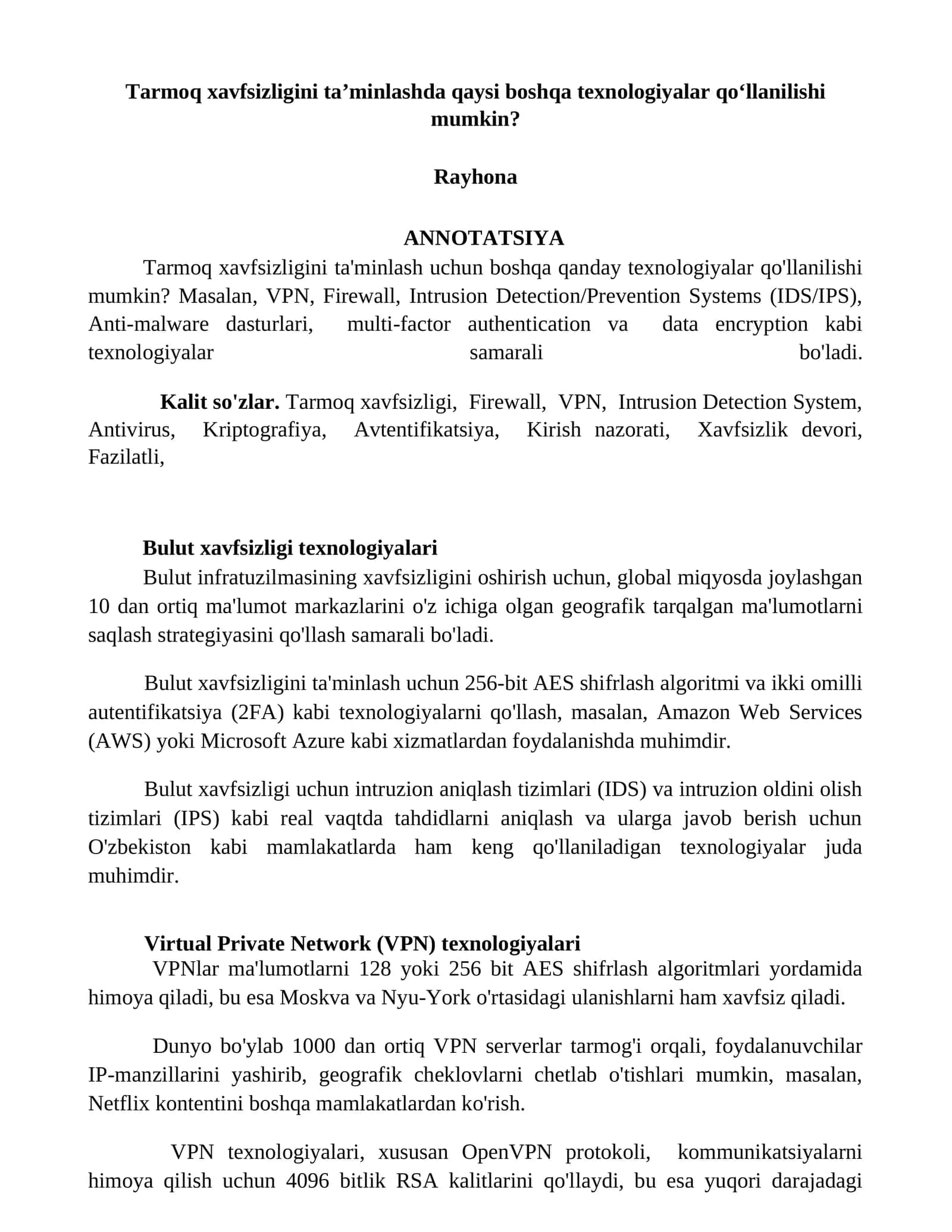 Bulut xavfsizligi texnologiyalari