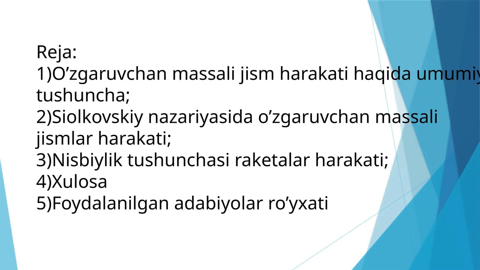 O’zgaruvchan massali jismning harakati