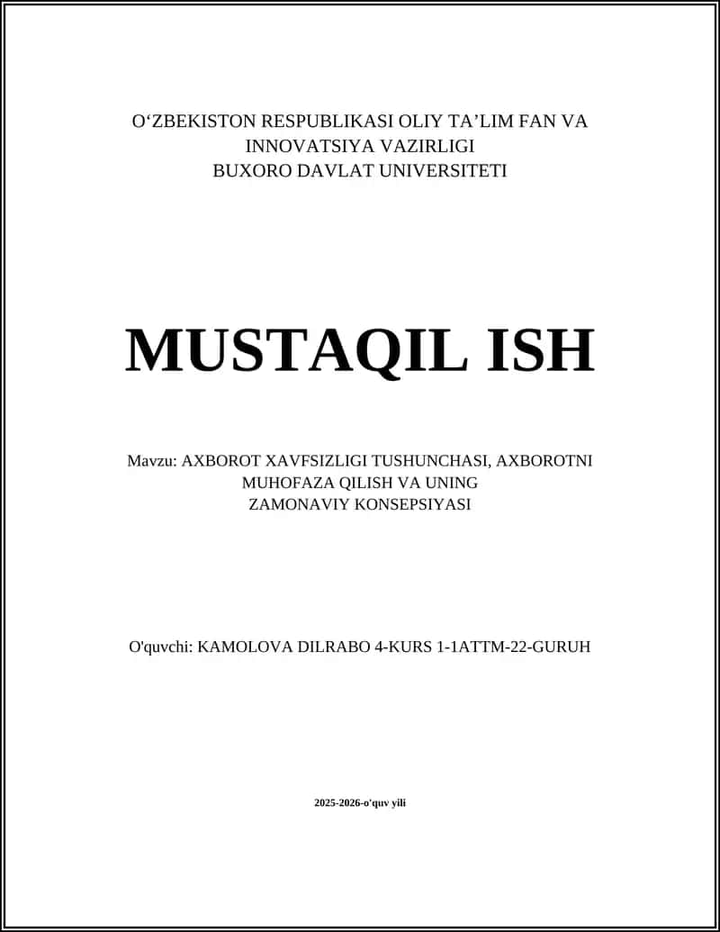 AXBOROT XAVFSIZLIGI TUSHUNCHASI
