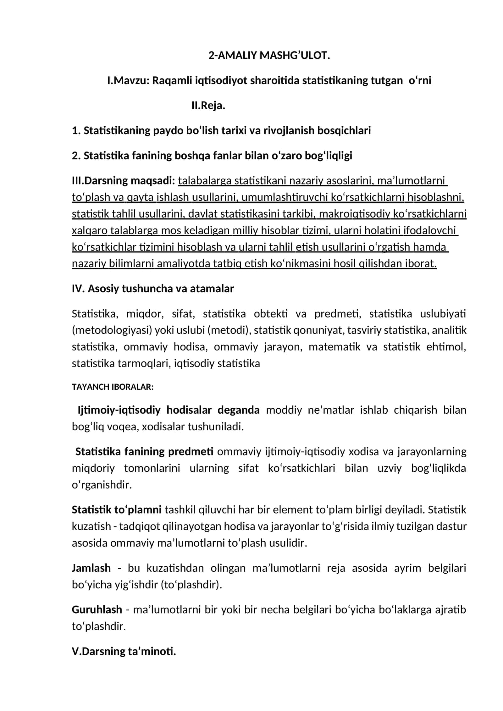 Raqamli iqtisodiyot sharoitida statistikaning tutgan o‘rni