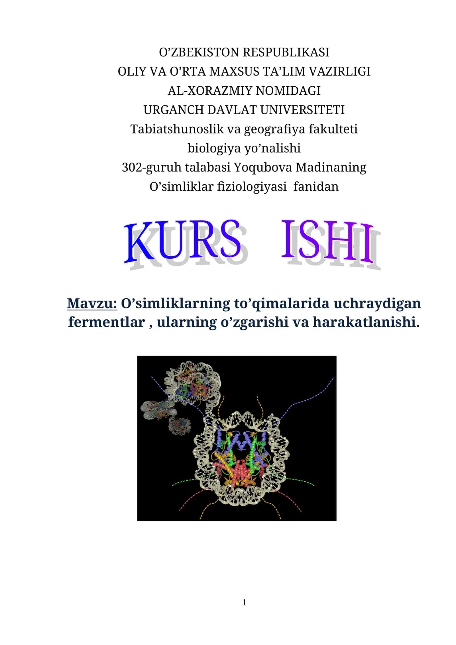 O’simliklar fiziologiyasi fanidan KURS ISHI