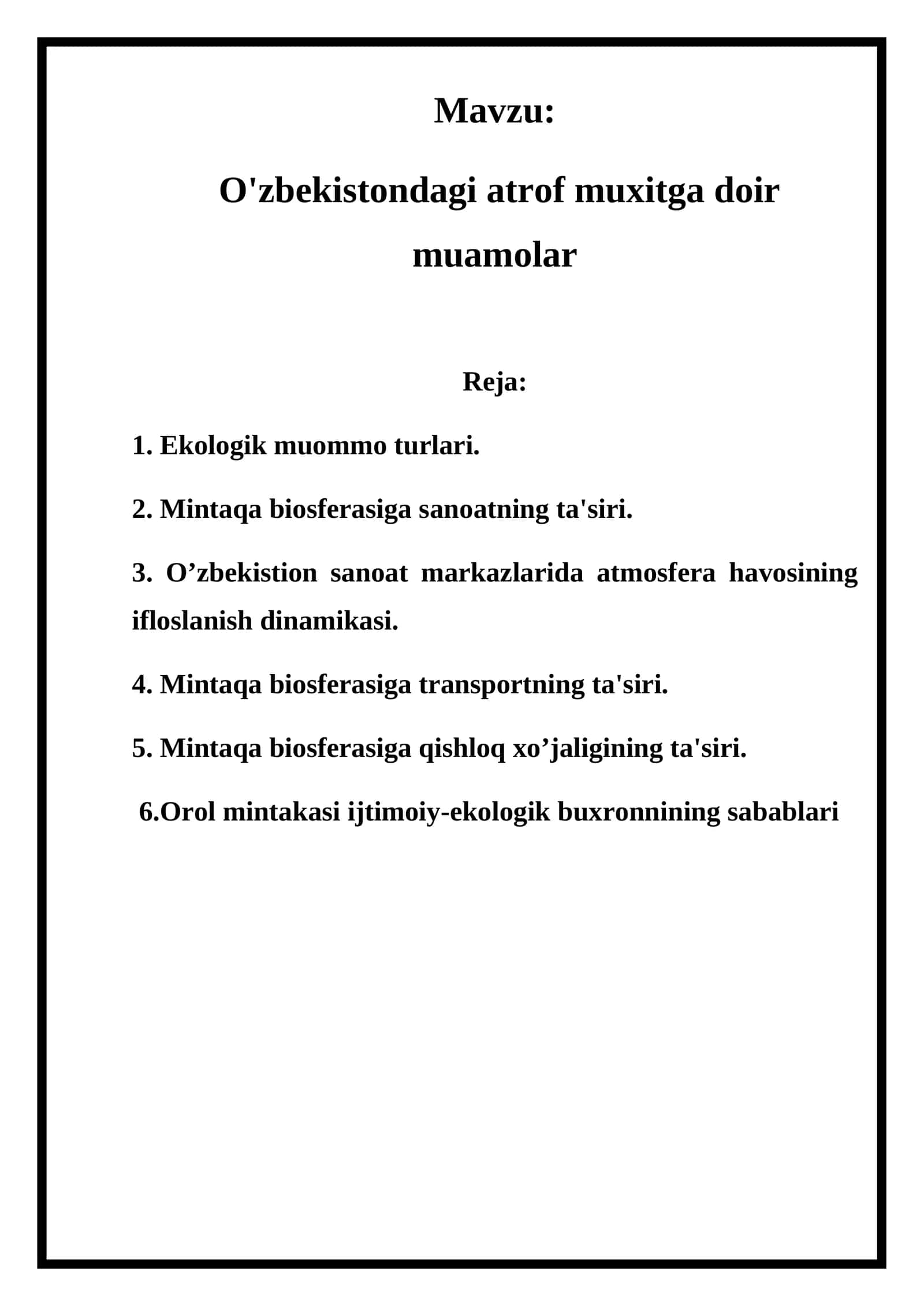 O'zbekistondagi atrof muxitga doir muamolar